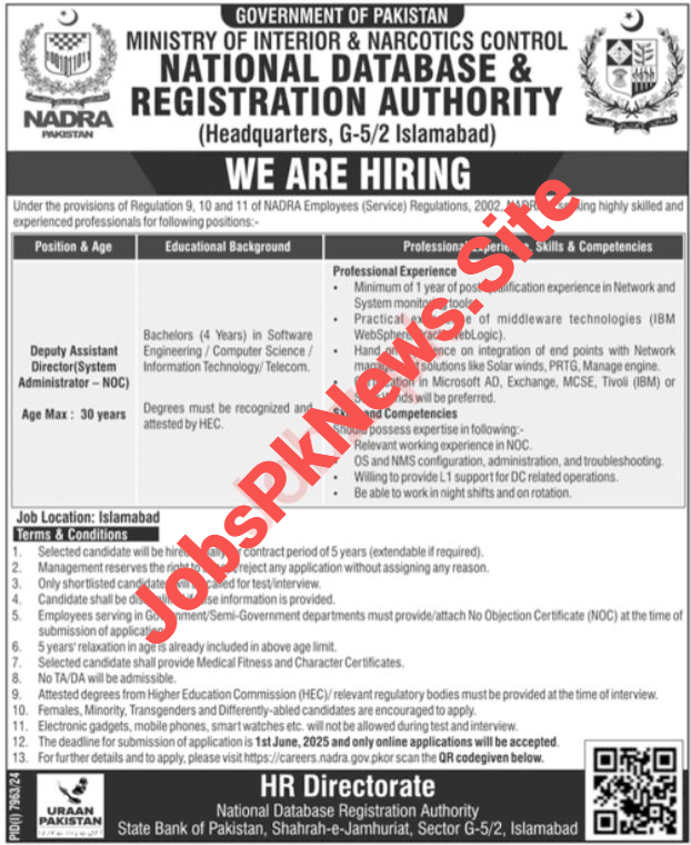 Latest NADRA Jobs in Islamabad May 2025