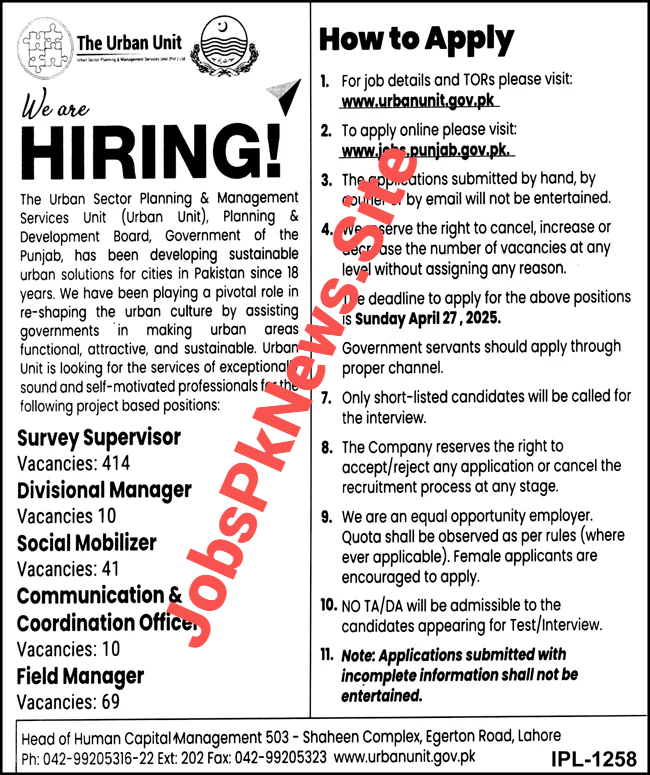 Latest Urban Unit Jobs 2025