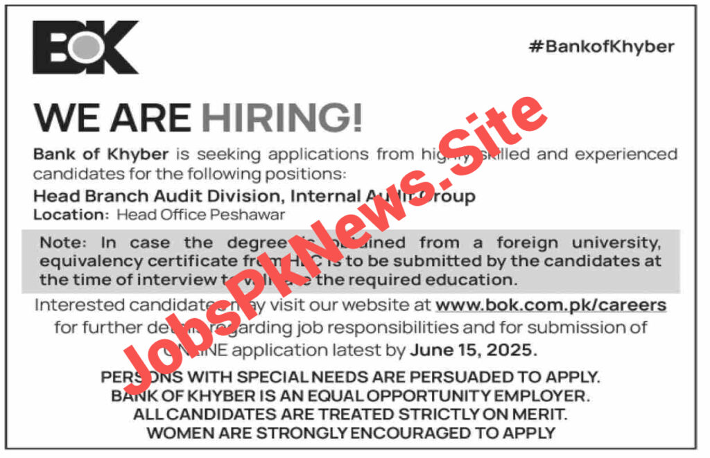 Bank of Khyber Jobs 2025 Official Advertisement: